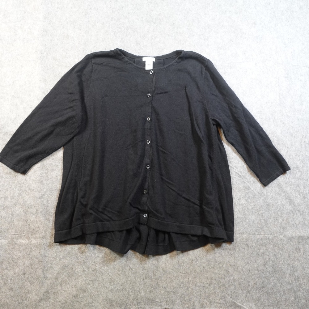 J. Jill Cardigan Womens Large Black‎ Button Front Knit 3/4 Sleeve Crew Neck